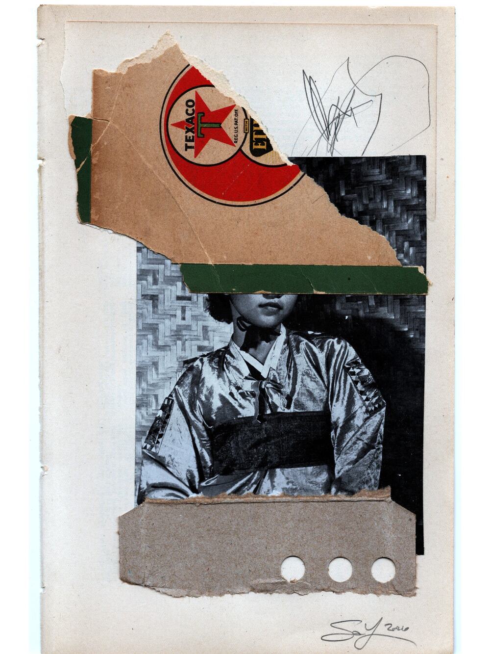 Original Mixed Media Modern Art Collage "Rabic" 5.75x9" Signed